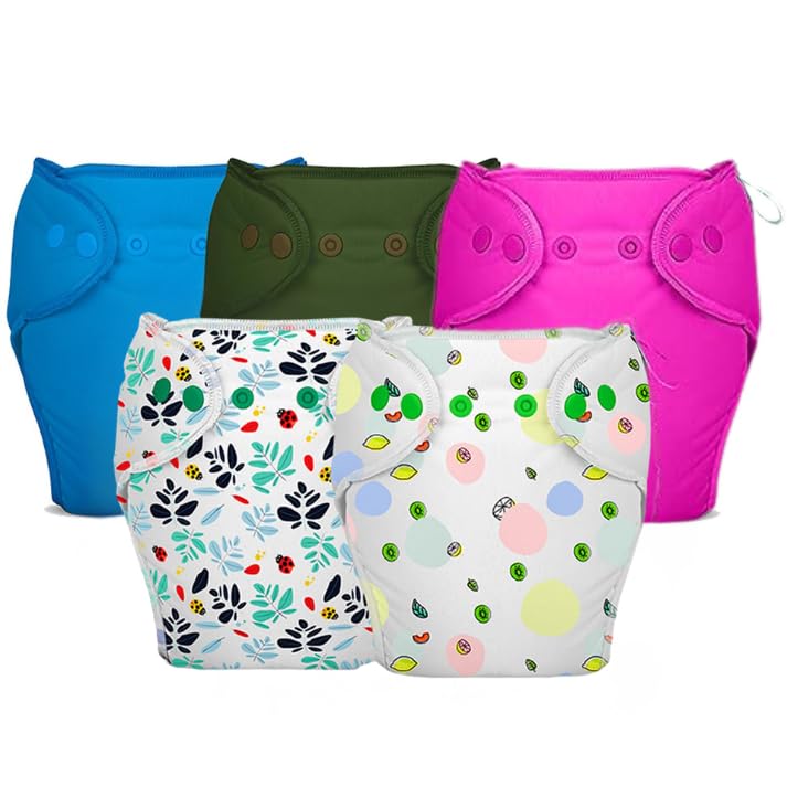 Image of Bumberry New & Improved Smart Nappy For New Born Baby (SM |4-9 months) | Holds Upto 3 Pees With Extra Absorbtion & 100% Leak Protection All in One Cloth Diaper For Just Borns - 5 Pcs - Kit 3
