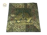 Cojín seda funda bordado artesanal hecho a mano en India. Diseño único.