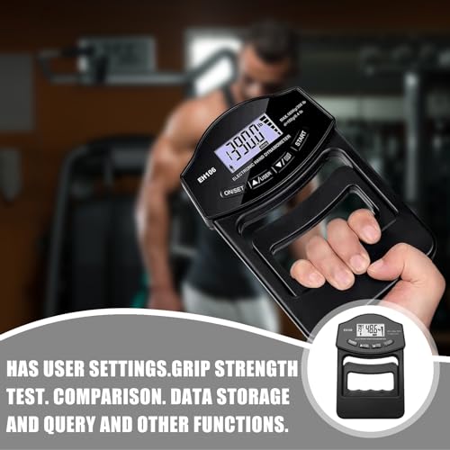 Digitaler Handkraftmessgerät, 396lb/180kg Griffkraft Messgerät Handkraftmessgerät, Einfühlsam Grip Strength Tester, Elektronische Griffkraft Messgerät Großer LED-Bildschirm Mit USB-Ladekabel(Schwarz)