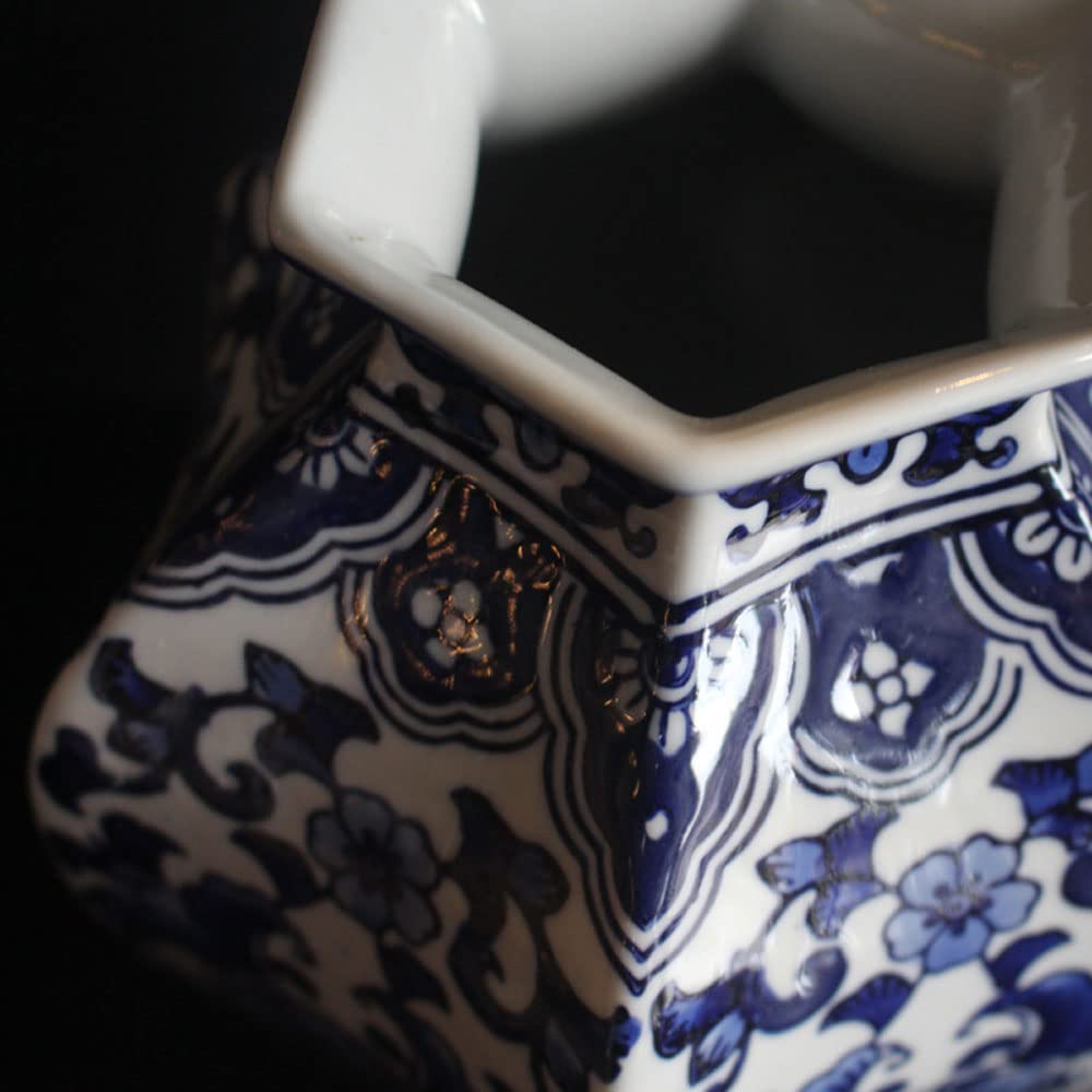 Jingdezhen Ceramika, styl chiński, niebiesko-biały wazon porcelanowy, ręcznie malowany, aranżacja kwiatowa chinoiserii, dekoracja retro
