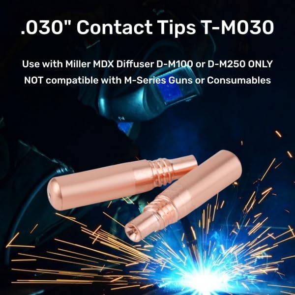 Image of MIG Welding Contact Tips .030 inch(0.8mm) for Miller MDX Series MIG Gun Use with Miller MDX Diffuser D-M100 D-M250 T-M030 (20-PK)