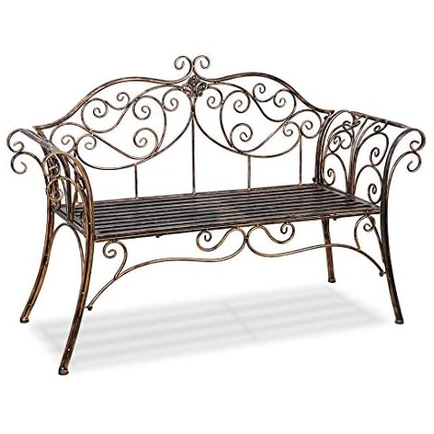 HLC Metal antique garden bench Outdoor Doubel Seat with Decorative Cast Iron Backrest Cover
