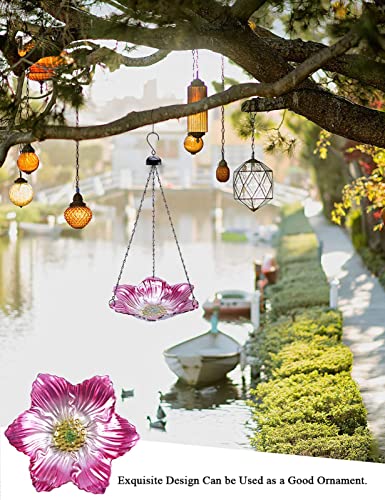 Mumtop 12-Inch Hanging Bird Bath Glass Bird Bath Outdoor Bird Feeder For Garden Decoration Pink Flower Pattern (Lace Shape) #TOP6