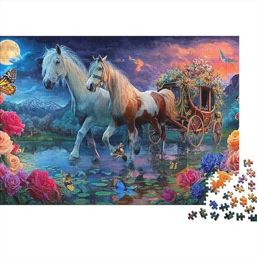 Rompecabezas de 1000 piezas: Carruaje de Caballos a la Luz de la Luna, juego sostenible de 38x26cm
