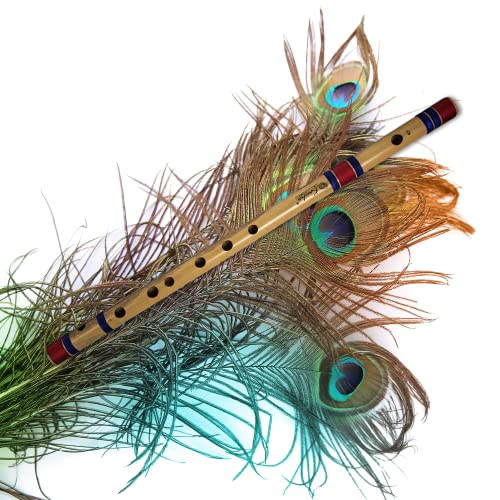 Image of Kanha Flutes C Scale Natural Medium Assam Bamboo Flute Musical Instrument Size 19 Inch Bansuri Right Handed With Cover