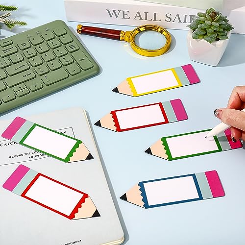 Image of Whaline 40 Pack Magnetic Dry Erase Labels 4 Colors Pencil Shaped Writable Tag Magnets Name Tag Label Plate Reusable DIY Classroom Learning Tool for Whiteboards Locker Fridge School Office Home