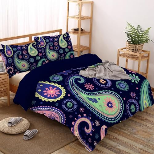 Housse de couette mandala 200x200 violette en microfibre pour lit double chic