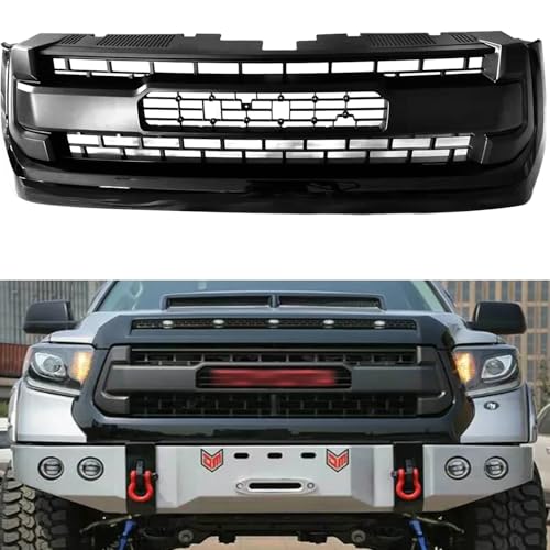 MUCO Grille Grills Front Hood Bumper-Gloss Black Grille Cover for Tundra 2014 2015 2016 2017 Mesh Style Front Grille Gloss Black
