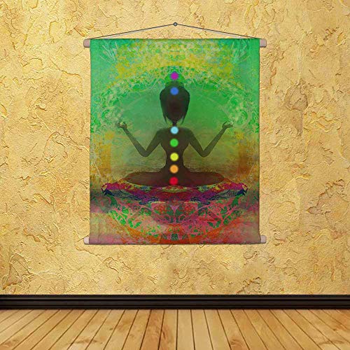 Image of ArtzFolio Yoga Lotus Pose Canvas Fabric Painting Tapestry | Scroll Art Hanging 35.9 x 40 inch (91 x 102 cms)