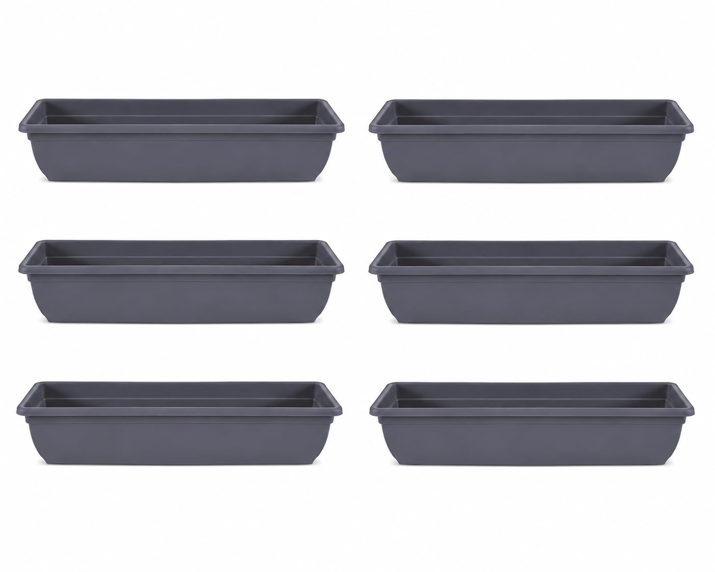 Muddy Hands Large 60cm Grey Trough Planters – Plastic Window Box Plant Pots for Outdoor Garden, Balcony, Patio & Herb Flower Growing Containers – Strong Weather Resistant Rectangular Planters (6)