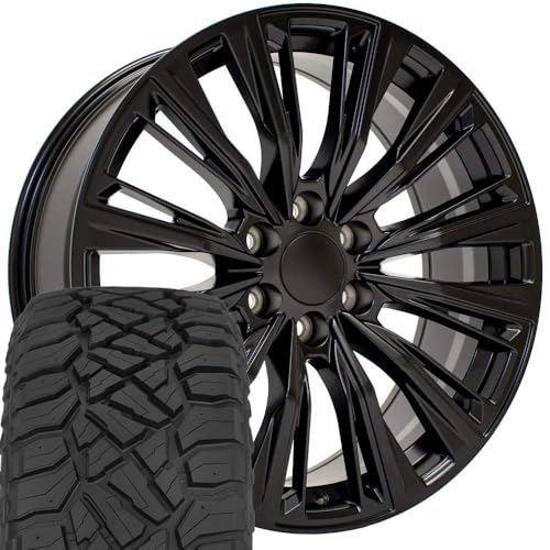 OE Wheels CA93 22 Inch Rims and Tires Fit Escalade-V Series Style 6x139.7 22x9 Satin Black - Hollander 4869 - TerraMax RT 285/45-22 (Set of 4)