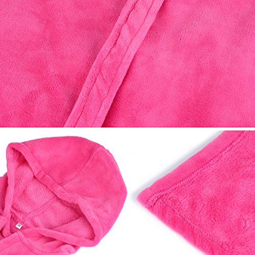 Hooded Herringbone Girl's Fleece Pink Soft Spa Kimono Long Robe,Kids Comfy Sleepwear Bathrobe(10-12 Year) #TOP3