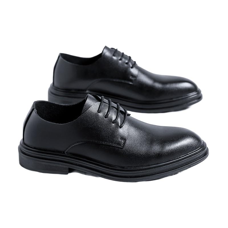 Formal Dress Shoes for Men Lace Up Vegan Leather Round Toe Derby Shoes Low Top Rubber Sole Block Heel Classic