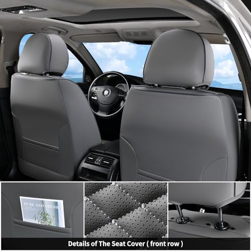 Image of Coverado Car Seat Covers Full Set, Nappa Leather Seat Covers for Cars, 5 Seats Universal Waterproof Seat Covers, Front and Back Car Seat Protector, Automotive Seat Covers Fit for Most Cars, Gray