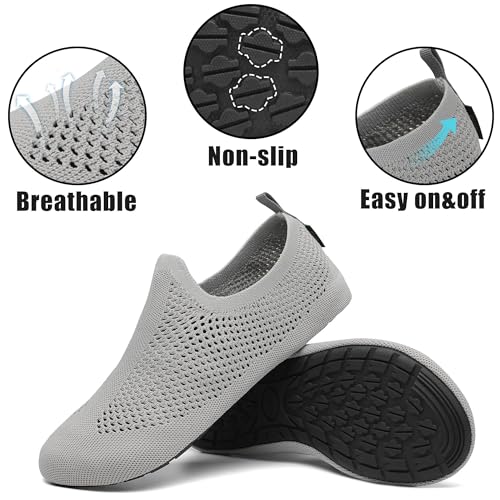 SAGUARO Hausschuhe Damen Herren Pantoffeln Leicht Atmungsaktiv Hüttenschuhe Rutschfest Geschlossene Sockenschuhe Home Flache Slippers, Grau 42/43EU
