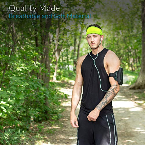 E Tronic Edge Headbands for Men & Women - Headband for Sports, Workout, Running - Comfortable, Quick Drying Head Bands for Long Hair, Mens & Womens, Fluorescent Yellow