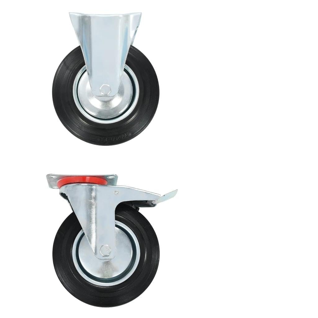 24 Stk Rollen 200 mm Gummi Eisen Zinkbeschichtung 12 Lenkrollen Bremsen 12 Bockrollen Transportwagen Werkstatt Industrie Materialtransport