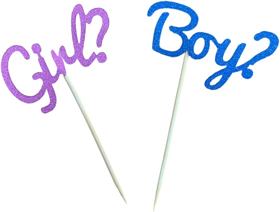Gender Reveal Multi Pack Cake Toppers Pink & Blue Glitter Decorations for Cupcakes & More for Baby Celebration and Gendre Party Gir Or Boy (Purple & Blue (20pcs))