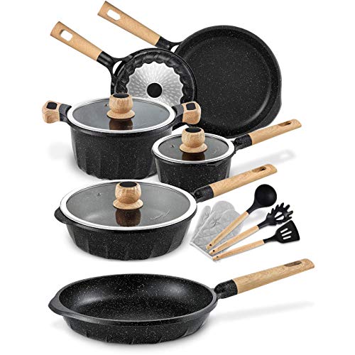 Non-stick induction cookware set -pack -13-Black & 10.2 inch Non-stick induction frying pan - Black