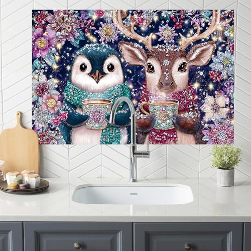 Image of Penguin Deer Jewel Floral Backsplash Peel and Stick, 35.4x23.6 in