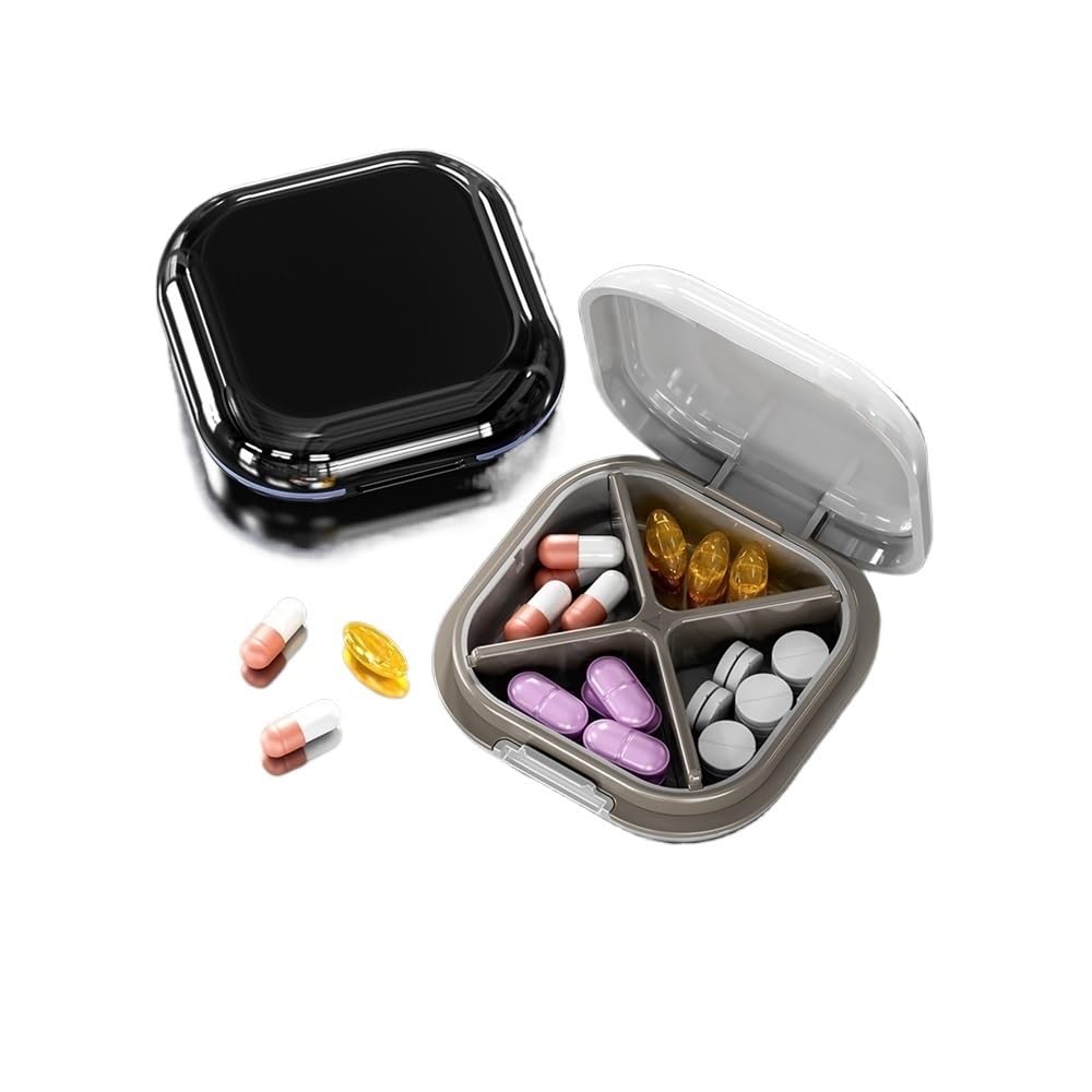 Pilulier à 4 compartiments - Boîte à médicaments de voyage portable pour vitamines et suppléments d'extérieur (chocolat)