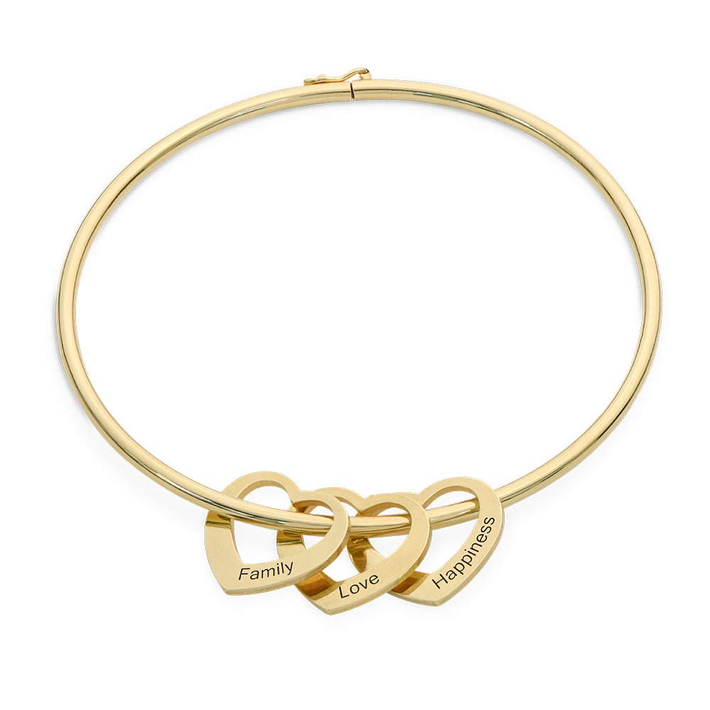 MyNameNecklace Chelsea Bangle Bracelet with Heart Pendants - Sterling Silver or 18K Gold Plated - Up to 12