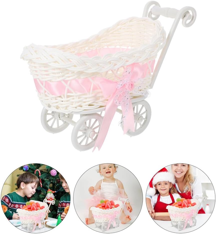 3pcs Rattan Baby Shower Candy Boxes, Mini Woven Flower Basket Baby Shape Wedding Favor Basket Birthday Treat Box Wedding Party Decor Pink