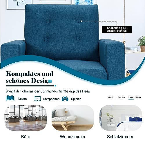 COSTWAY Sessel mit 2 Seitentaschen, Ohrensessel mit Armlehnen und Rückenkissen, Einzelsofa gepolstert, Fernsehsessel Relaxsessel Clubsessel, für Wohnzimmer, Schlafzimmer & Büro, modern (Blau) – Bild 8