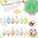 Gemscream 200g Easter Green Grass Basket Filler and 24 Pcs Easter Hanging Eggs Set Colorful Foam Easter Eggs with Recyclable Crinkle Shred Paper Filling for Easter Party Decoration Home Tree Ornaments