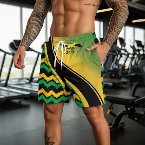 Jamaica Flag Hawaiian Men's Beach Shorts Swim Trunks Quick Dry Casual Polyester Swim Shorts with Pockets4