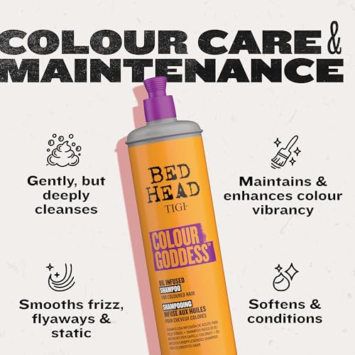 Image of TIGI Bed Head Colour Goddess Oil Infused Shampoo For Coloured Hair, Colour Protection Infused With Coconut And Almond Oil For Soft And Nourished Hair, Repairs And Hydrates Damaged Hair, 600Ml