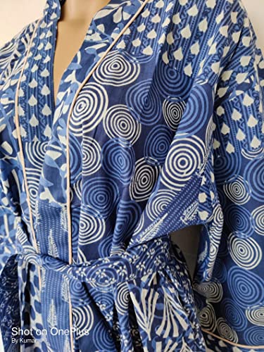 Cotton| Light Bathrobe | Dressing Gown | Long Kimono Robe Traditional Kimono For Women Blue #TOP6