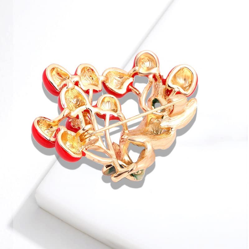 Broche cerise rouge émail et métal pour femmes - 5