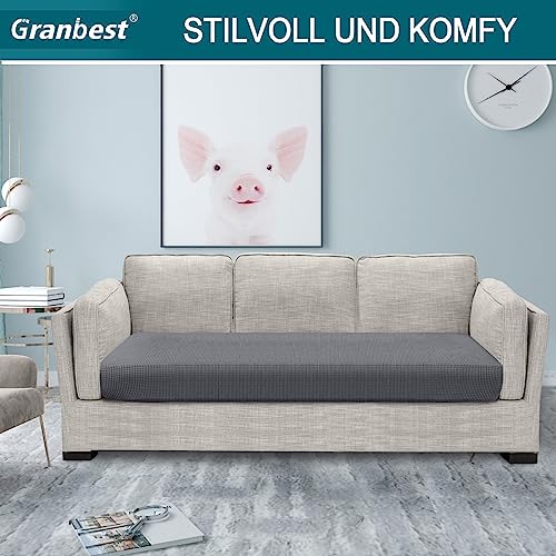 Granbest High Stretch Sofa Sitzkissenbezug Superweicher Sofa Sitzbezug Sitzkissenschutz Jacquard Spandex Stoff mit Elastischer Unterseite(3 Sitzer,Grau)