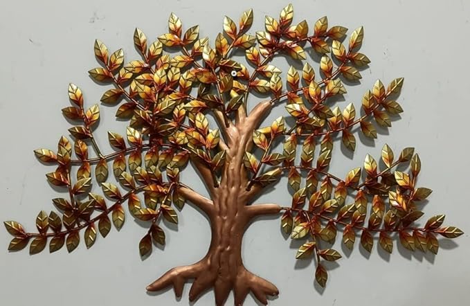 Image of Bharat Art Metal Iron Golden Willow Tree Wall Art | Decorative Metal Wall Sculpture for Home Living Room Bedroom Office Hotels Cafe | Multicolor (30 x 2 x 28 Inch) WD041 (B)
