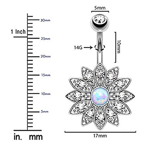 Topbright 1-10Pcs 16G Surgical Steel Dangle Navel Belly Button Ring Bar Curved Barbell Body Piercing Jewelry For Women Crystal Cz Ball Screw Navel Bars (1Pc-Silver) #TOP1