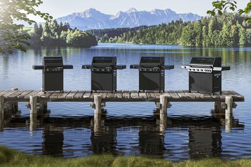 RÖSLE Gasgrill ALLFLAME Hero 6 – 6 Brenner (je 3,5 kW), PRIMEZONE, BACKBURNER, 92,5x45 cm Grillfläche, Gusseisenroste, Alu-Druckguss, Deckel mit Glaseinsatz, beleuchtete Drehknöpfe, schwarz