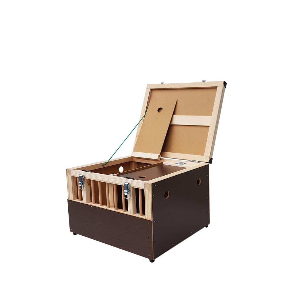 Kleintier-Transportbox aus Holz - 2 Abteilungen - je mit verschließbarem Innendeckel