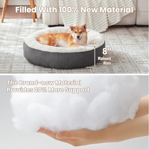 Image of 33 inches Donut Dog Bed for Medium Large Dogs,Calming Round Pet Bed with Removable & Washable Cover,Plush Faux Fur & Corduroy, Fits up to 50 lbs Pets(Dark Grey,M Plus)
