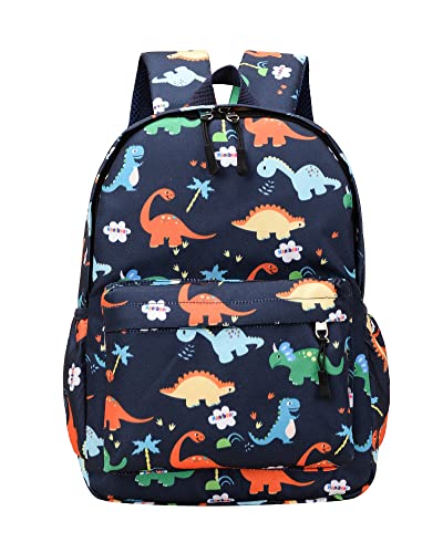 VReder Toddler Boys Girl Kids Backpack, Mini Dinosaur Bag Kindergarten Canvas Rucksack, School Bag Holiday Travel Bookbag Outdoor Daypack for 3-7 Year Old (Dark Blue)