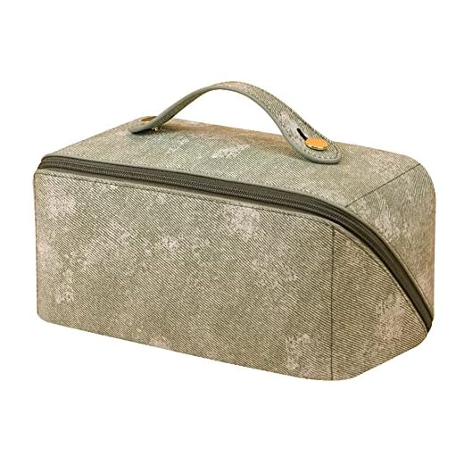 Bolsa de maquillaje de viaje, bolsa de cosméticos de cuero de gran capacidad, portátil, impermeable, para el cuidado de la piel, para mujeres y niñas, verde menta