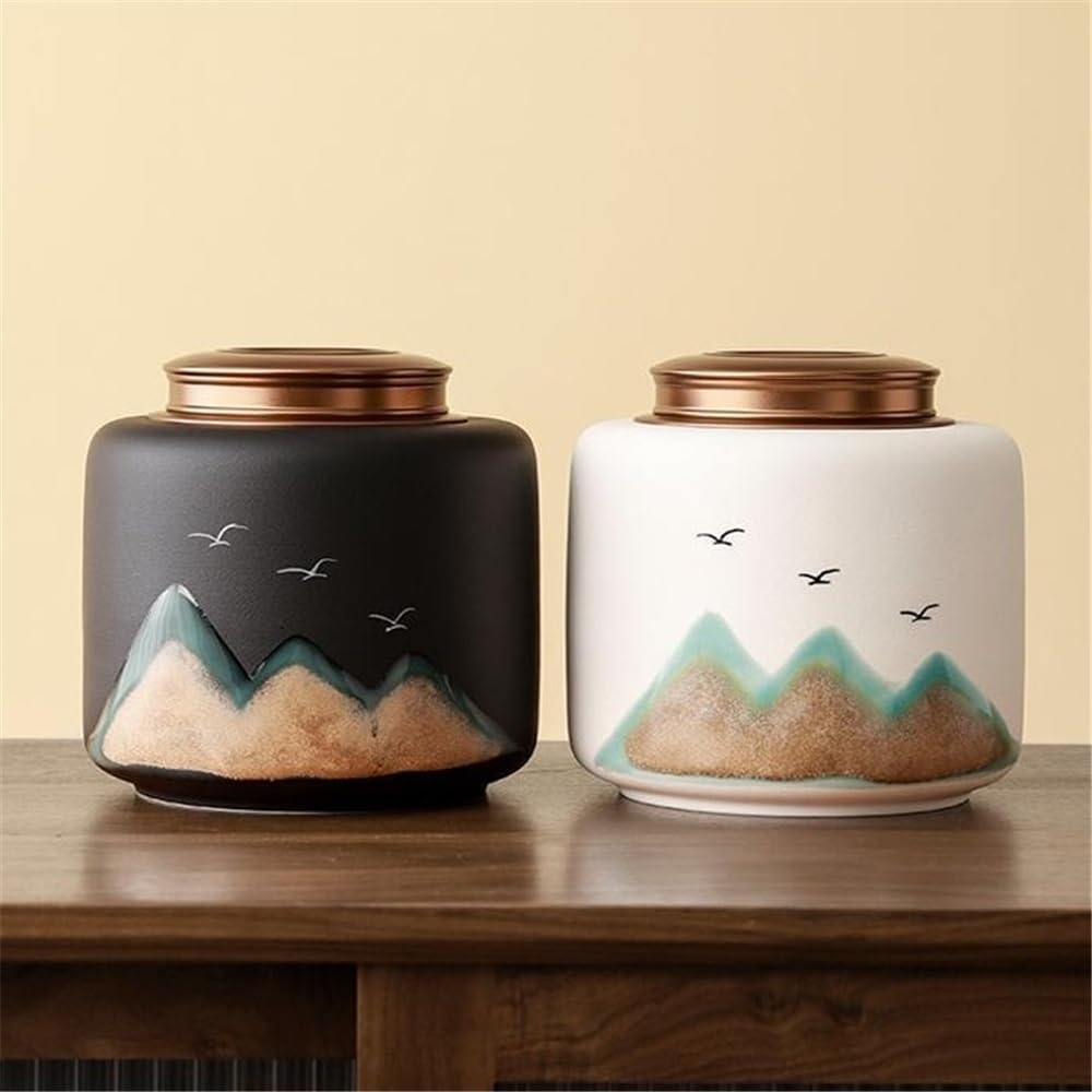 Kanister für Tee, Kaffee und Zucker Teedose aus Keramik mit spiralförmigem Doppeldeckel und versiegeltem Vorratsglas(Weiß,Klein)