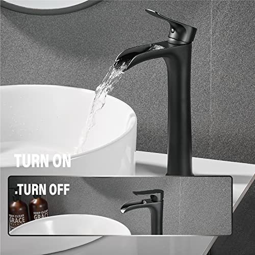 Vessel Sink Faucet,Yundoom,Matte Black Bathroom Faucet,Single Hole Bathroom Sink Faucet,Tall Bathroom Faucet Single Handle,Bathroom Bowl Sink Faucet,Waterfall Bathroom Faucet #TOP2