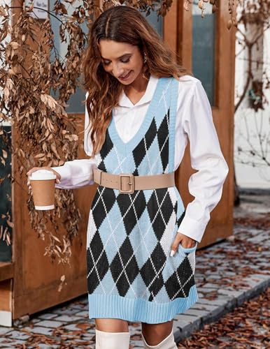 Image of Zeagoo Womens Sweater Vest Dress Pattern Knitted Pullovers Sweaters V Neck Tank Sweater Dress with Pockets