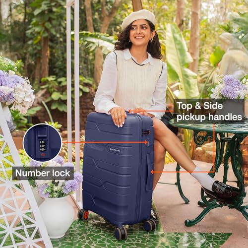 Image of Nasher Miles Paris Hard-Sided Polypropylene Luggage Set of 2 | 55cm & 65cm | 8 Wheels Double Spinner Small & Medium Trolley Bag for Travel | Suitcase (Grey & Navy Blue)