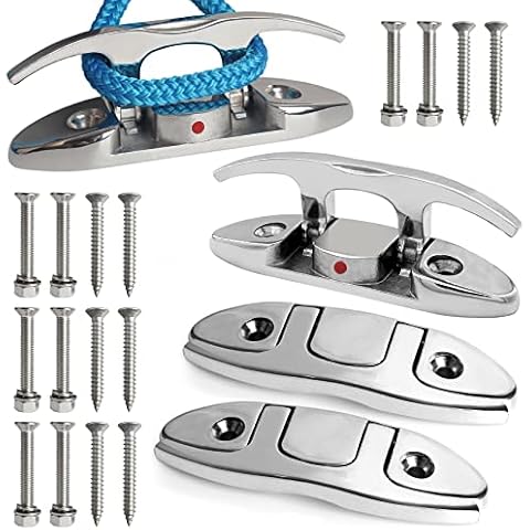 VEITHI 316 Stainless Steel Boat Folding Cleats Boat Cleat 6 inch, Flip up Dock Cleat for Deck and Boat, Folding Dock Cleat with Fasteners (4 Pack) Cover