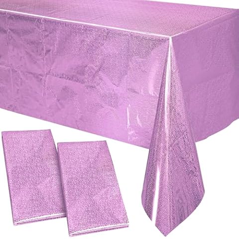 PixiPy Premium Plastic Disposable Tablecloth (2 PK, Purple, 40" x 108") Elegant Table Cover for Parties, Heavy Duty Thick Laser Cut Napery Indoor & Outdoor Picnic, Birthday Party, Baby Shower Cover