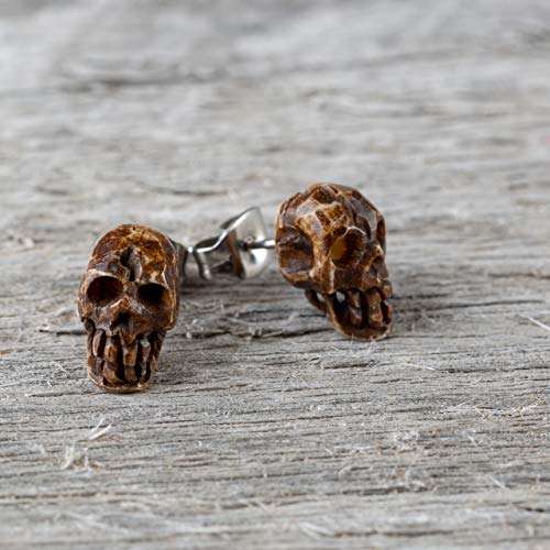 Sustainably Sourced Organic Bone Skull Earrings for Women or Men - Stud Skeleton Ear Rings - Gothic Skeleton Jewelry4
