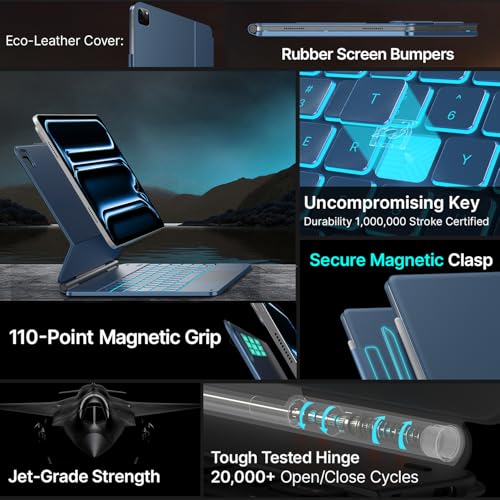 Image of typecase Keyboard Case for iPad Pro 13-inch (M5 2025 / M4 2024), Magic Keyboard with 11 Colors Backlight, Keyboard Case with Pencil Holder, Multi-Touch Trackpad,Easy-Set Magnetic Stand, Pacific Blue