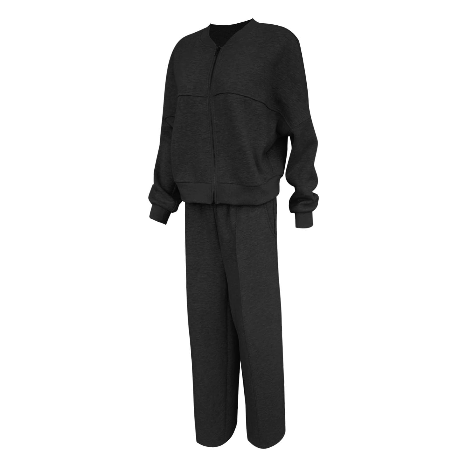 Tuta sportiva da donna con cerniera, stile casual, alla moda | Tuta da palestra a maniche lunghe, giacca bomber corta e pantaloni larghi, due pezzi, tuta sportiva per l'autunno